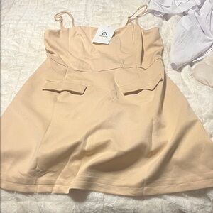 Wenrie Beige Mini Dress with Pockets